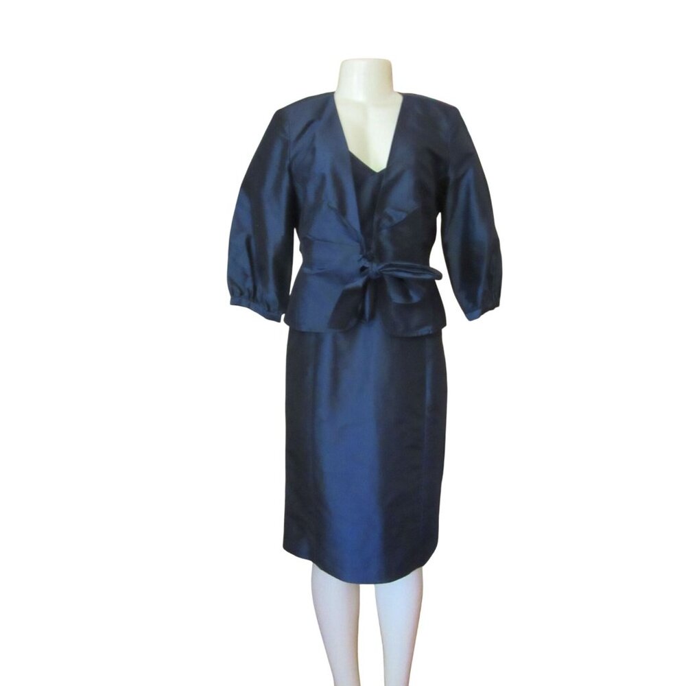 Vintage New w Tags, Talbots Navy Blue Pure Silk Dress w Jacket SZ 8